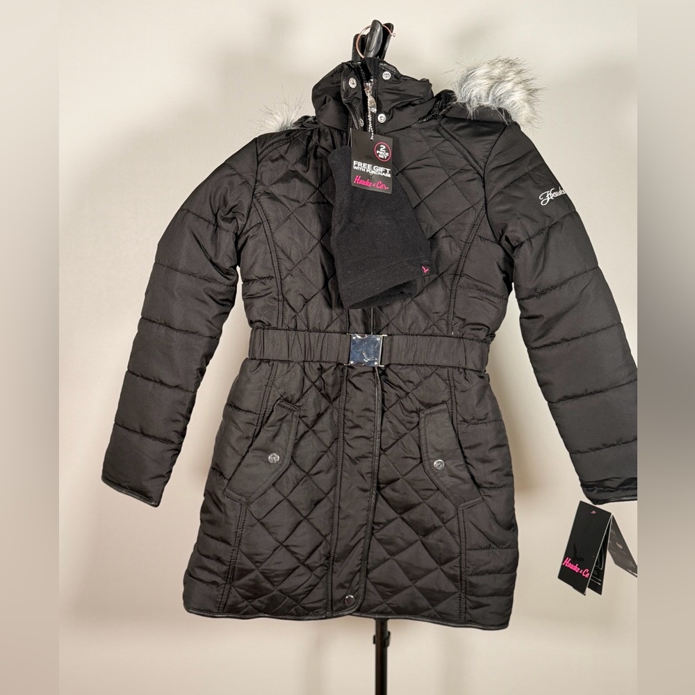 NWT Hawke & Co Quilted Belted Short Padded Coat